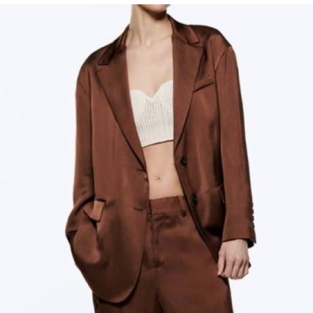Zara Satin Effect Brown Women's Blazer M